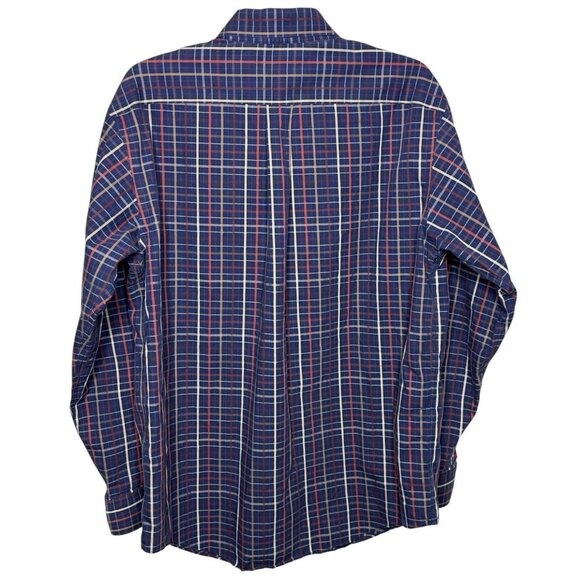 Roundtree & Yorke Gold Label Mens M Blue Red Plaid Button-Down Shirt Long Sleeve - Picture 3 of 5